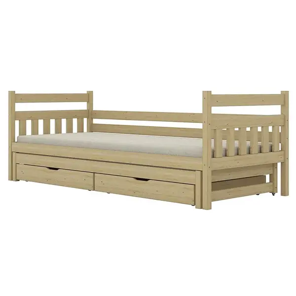 Posteľ Dawid s prístelkou + zásuvky 80x200 prírodná, nelakovaná