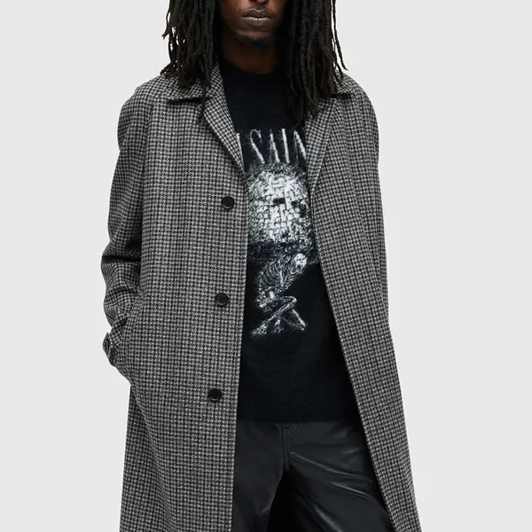 Vlněný kabát AllSaints GOODMAN šedá barva, přechodný, M017OB
