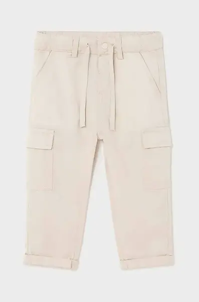 Kojenecké kalhoty Mayoral cargo slim béžová barva, hladké