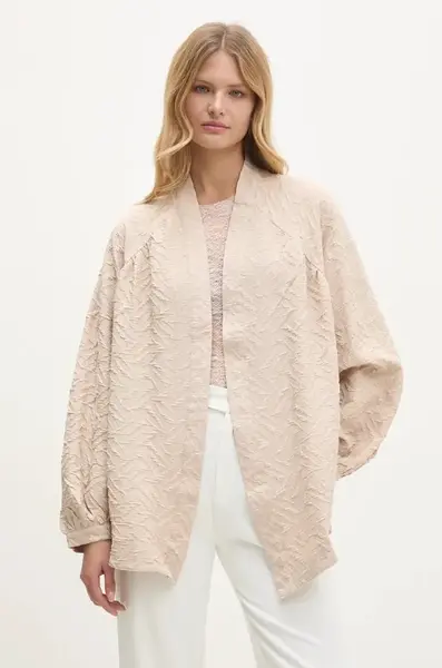 Sako se lnem Answear.LAB béžová barva, bez zapínání