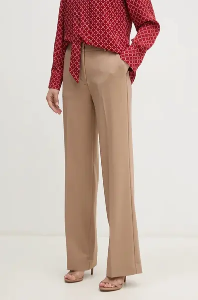 Kalhoty s příměsí vlny Calvin Klein hnědá barva, jednoduché, high waist, K20K207590