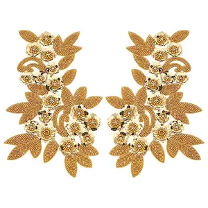 Flower Paillette Glass Seed Beaded Embroidery Cloth Sew on Appliques