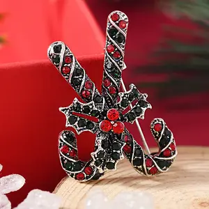 Christmas Theme Golden Alloy Rhinestone Brooch Pin