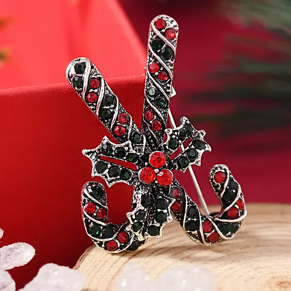 Christmas Theme Golden Alloy Rhinestone Brooch Pin