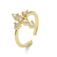 Brass Micro Pave Clear Cubic Zirconia Open Cuff Ring for Woman