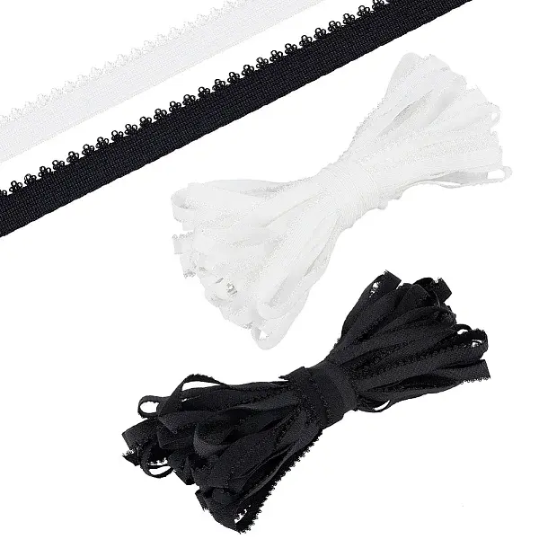 25M 2 Colors Flat Polyester Elastic Cord with Flower Edge