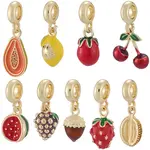 9Pcs 9 Styles Brass Enamel Fruit European Dangle Charms
