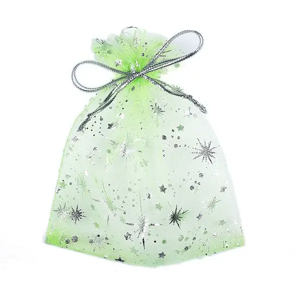 Silver Stamping Star Organza Printed Gift Drawstring Bags