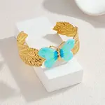 304 Stainless Steel Enamel Butterfly Cuff Bangles for Women