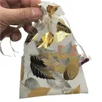 Gold Stamping Leaf Organza Printed Gift Bags with Drawstring