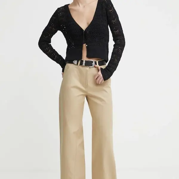 Bavlněné kalhoty IRO béžová barva, široké, high waist