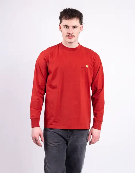 Tričko Carhartt WIP L/S American Script T-Shirt Oxide Red