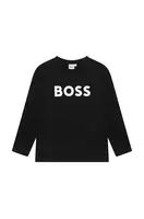 Dětské bavlněné tričko s dlouhým rukávem BOSS černá barva, s potiskem