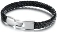 Troli Čierny pánsky náramok z prepletanej kože Leather