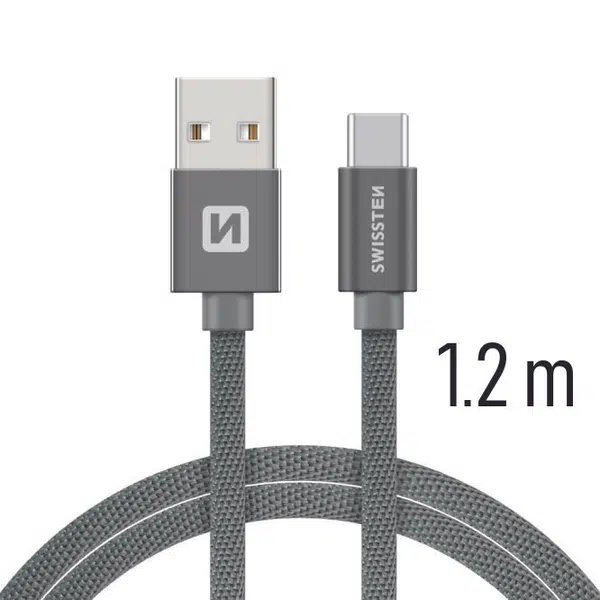 Datový kabel Swissten Textile USB / USB-C 1,2 M, grey