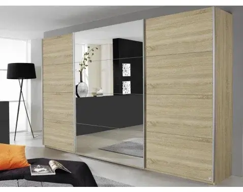 Šatníková skriňa Quadra, 315 cm, dub sonoma/zrkadlo%
