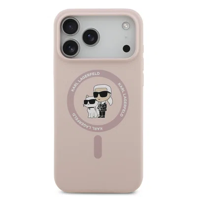 Zadní kryt Karl Lagerfeld Liquid Silicone Karl and Choupette MagSafe pro Apple iPhone 17 Pro Max, růžová