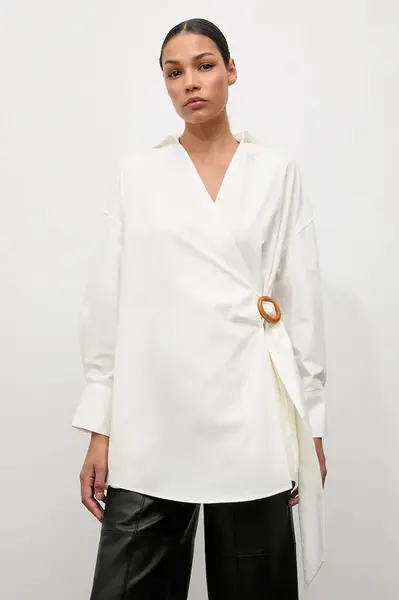 Bavlněná košile Answear.LAB dámská, béžová barva, relaxed, s klasickým límcem