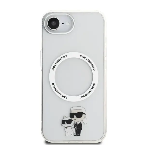 Zadní kryt Karl Lagerfeld IML Karl and Choupette MagSafe pro Apple iPhone 16e, transparentní