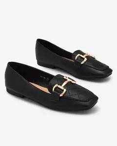 Resti Black women's quilted moccasins with gold embellishment Wetifa