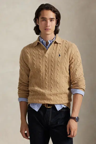 Vlněný svetr Polo Ralph Lauren pánský, žlutá barva, 710974165