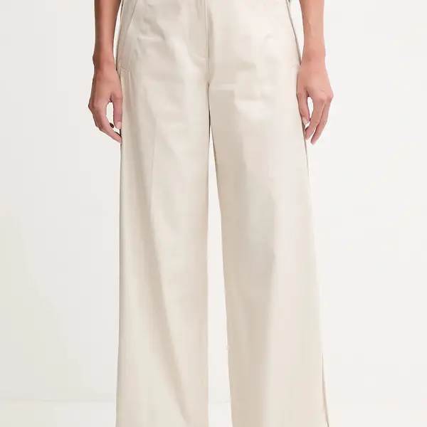 Bavlnené nohavice Calvin Klein Jeans béžová farba, široké, vysoký pás, LV044D612G