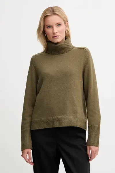 Svetr s příměsí vlny Joop! zelená barva, s golfem, 30049417