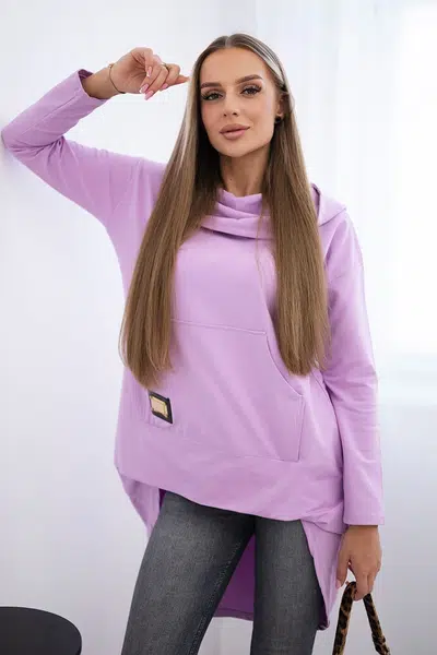 Long back sweatshirt with hood dark purple