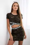 Set of blouse with camo skirt khaki+green