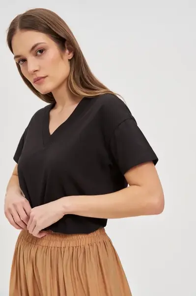 Marisse Black Cotton V-Neck T-Shirt