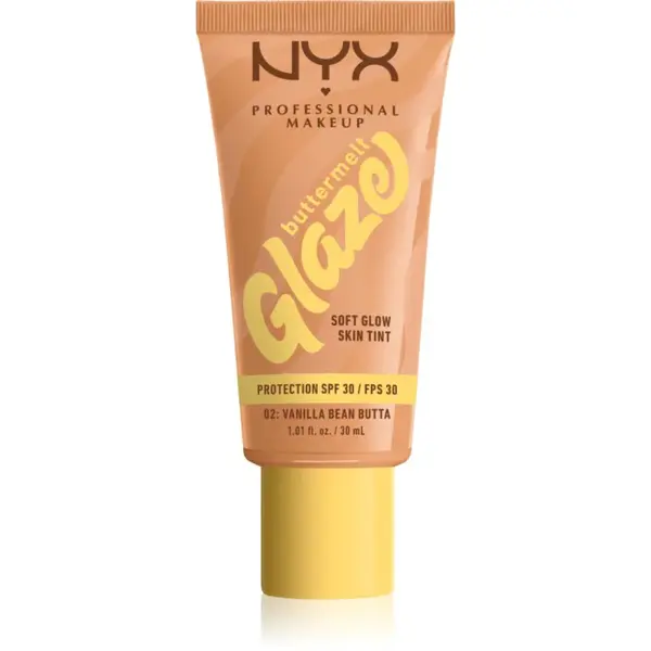 NYX Professional Makeup Buttermelt Glaze rozjasňující tónovací fluid SPF 30 odstín 02 Vanilla Bean Butta 30 ml