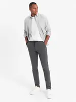 Ombre Men's knitted pants with elastic waistband - dark grey