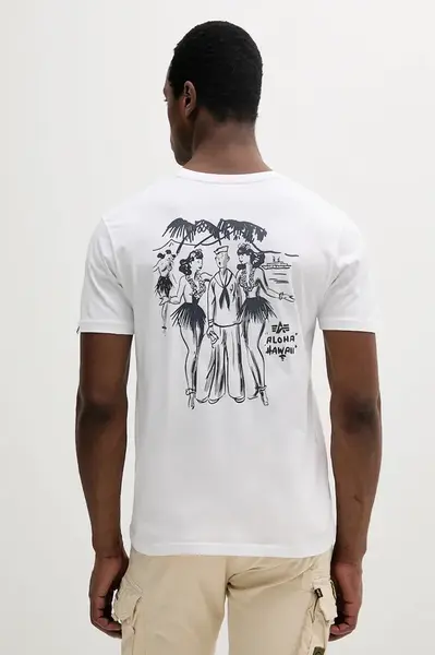 Bavlněné tričko Alpha Industries Aloha T BP pánské, bílá barva, s potiskem, 156530