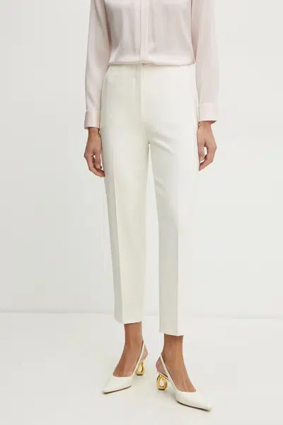 Kalhoty BOSS dámské, béžová barva, střih cigarette, high waist, 50511953