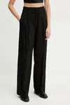 Kalhoty s příměsí lnu Marella FRED černá barva, high waist, 2513131085200