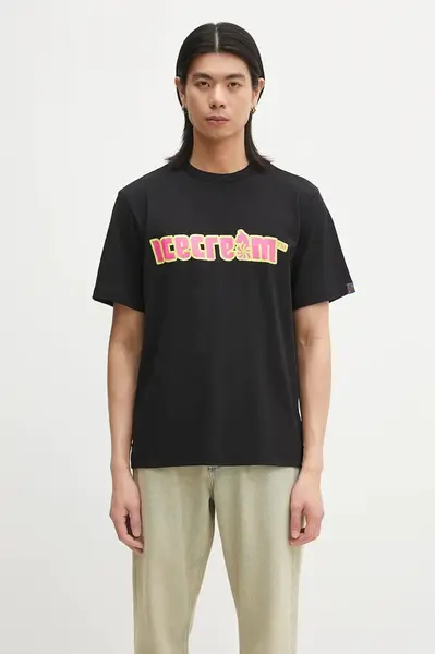 Bavlněné tričko ICECREAM Soft Serve T-Shirt černá barva, s potiskem, IC25142