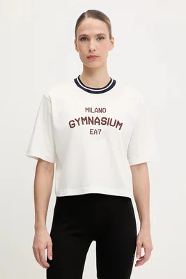 Bavlněné tričko EA7 Emporio Armani dámské, bílá barva, AF13243.7W000148