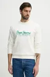 Bavlněná mikina Pepe Jeans DUMAS CREW pánská, bílá barva, s potiskem, PM582832