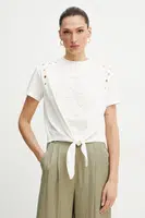 Bavlněné tričko Guess EYELET béžová barva, W5GI18 I3Z14