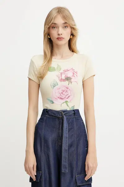 Tričko Guess ROSE dámské, béžová barva, W5GI33 KA0H1