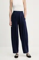 Kalhoty s lněnou směsí Answear.LAB dámské, tmavomodrá barva, high waist