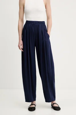 Kalhoty s lněnou směsí Answear.LAB dámské, tmavomodrá barva, high waist