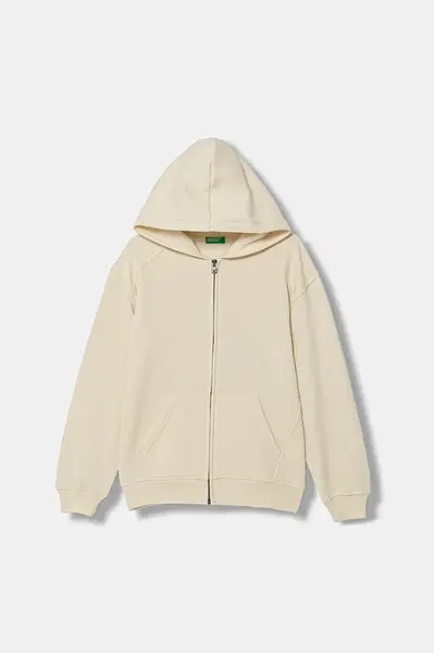 Detská mikina United Colors of Benetton béžová farba, s kapucňou, jednofarebná, 3J73C505N