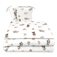 Miminu Mantinel s povlečením do postýlky, 3D sada Bavlna, Méďa pilot - bílá, béžová