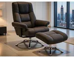 Relaxačné kreslo s podnožkou Felini, hnedá látka v optike kože%