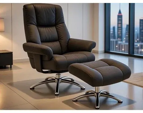 Relaxačné kreslo s podnožkou Felini, hnedá látka v optike kože%