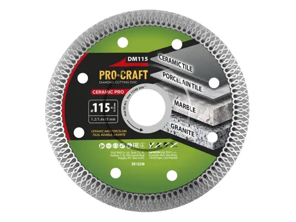Kotouč řezný diamantový 115mm PROCRAFT DM115 Ceramic PRO
