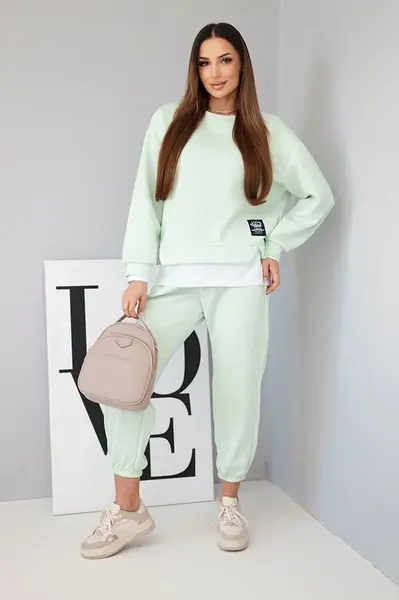 Kesi Włoski Dámský komplet s máslovou barvou, volnou mikinou a tepláky jasně mátová