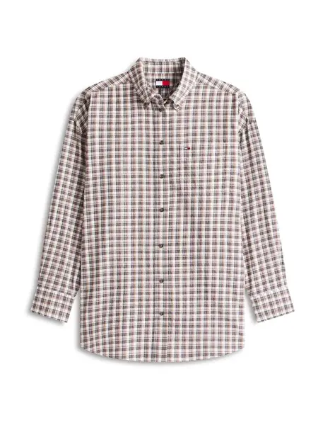 Tommy Jeans Blúzka  krémová / svetlohnedá / tmavosivá / tmavočervená