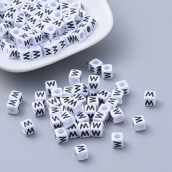 Letter W White Letter Acrylic Cube Beads